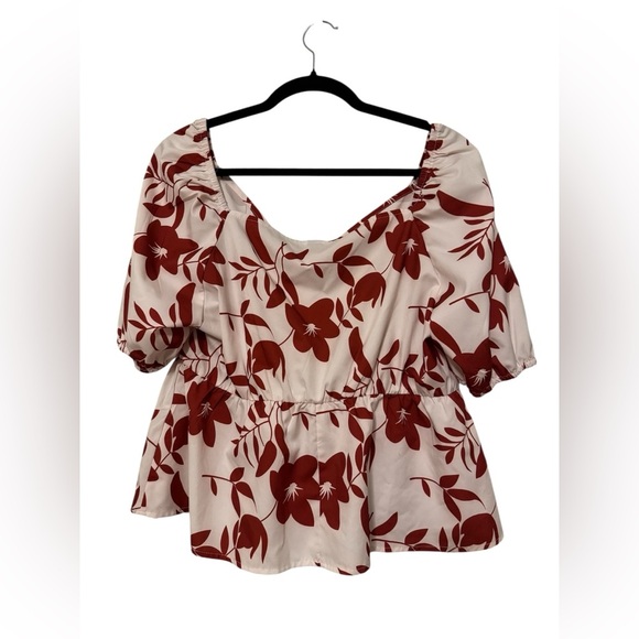 Floral Peplum Blouse – Puff Sleeve Top - Picture 2 of 2